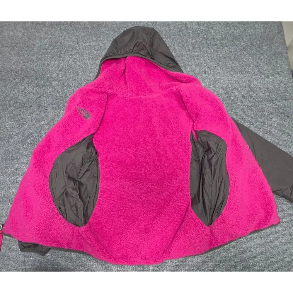 The North Face Girls XL Reversible Fleece Lined Hooded Jacket Pink Charcoal